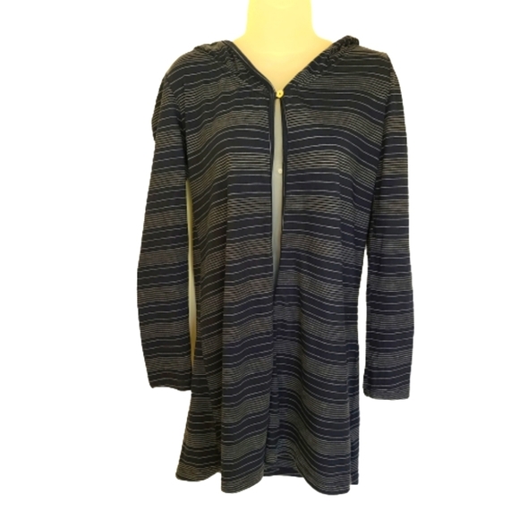 Soft Surroundings Sz XS Hooded Nautical Striped Navy Cardigan Cotton Blend - Picture 1 of 10